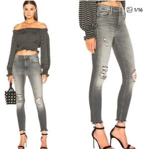 Mother High Waist Looker Ankle Chew Jean in Scene Of The Crime Washed Grey sz 25
